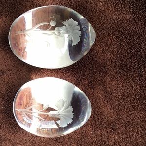 Glass eggs with etched flowers